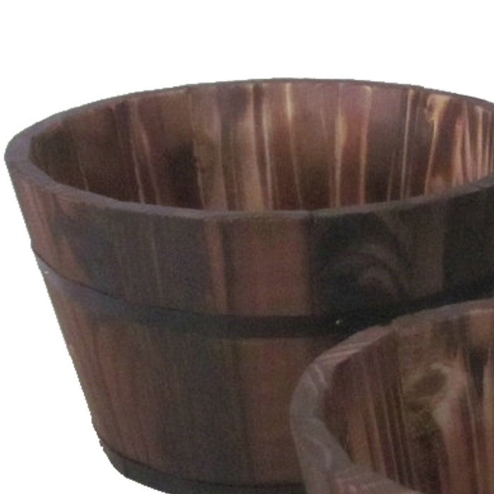 Traditional Round Shape Wooden Planters with Narrow Bottom, Set of 3, Brown