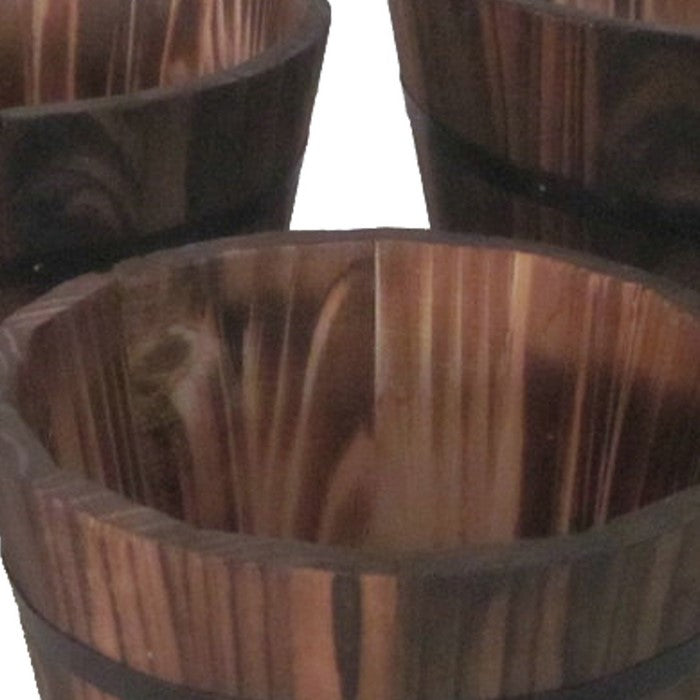 Traditional Round Shape Wooden Planters with Narrow Bottom, Set of 3, Brown