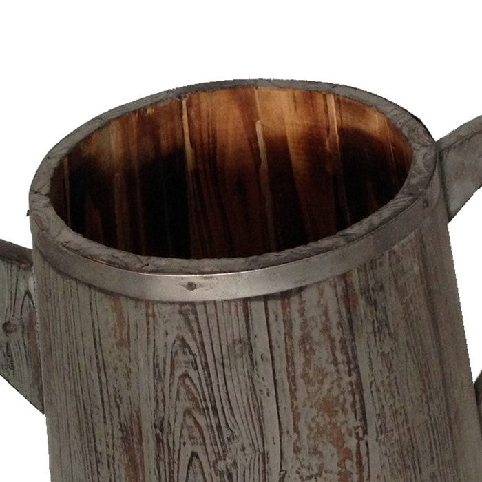 Traditional Wooden Deep Round Kettle Shaped Garden Pot, Gray
