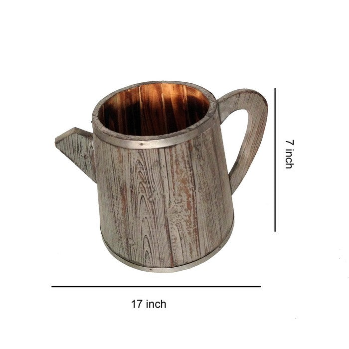 Traditional Wooden Deep Round Kettle Shaped Garden Pot, Gray