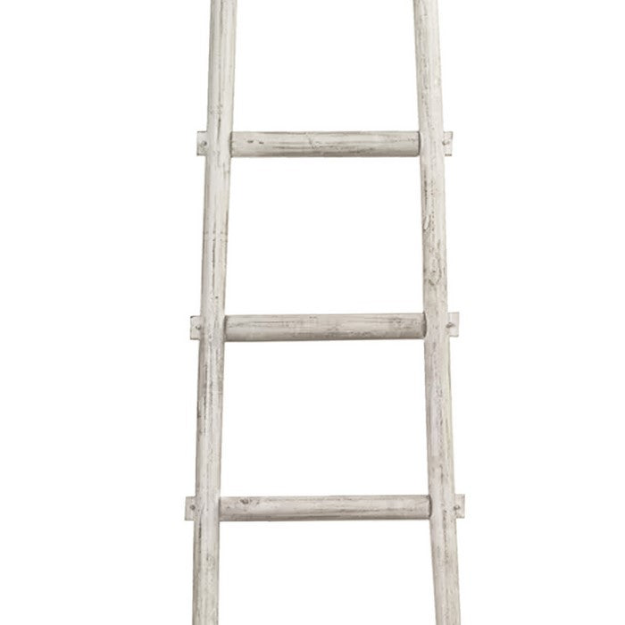 Transitional Style Wooden Decor Ladder with 5 Steps, White