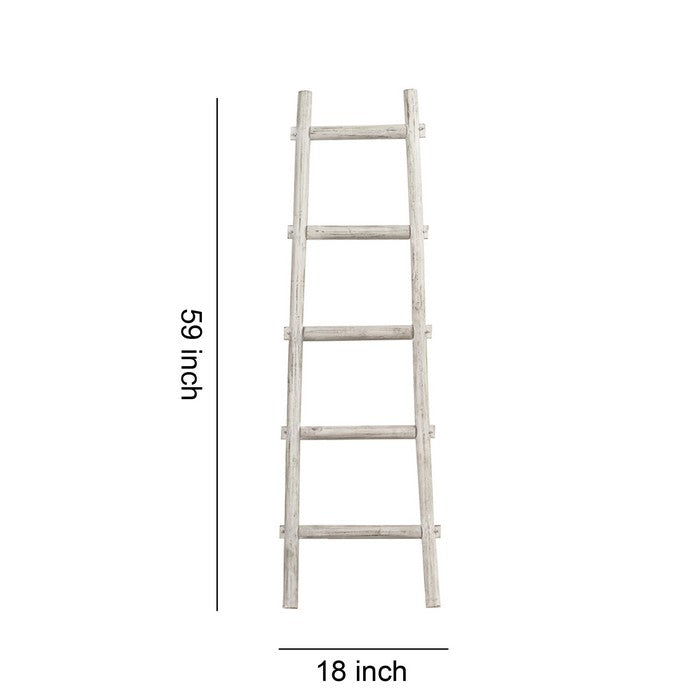 Transitional Style Wooden Decor Ladder with 5 Steps, White