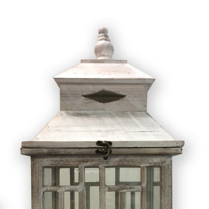 Wooden Lanterns with Peak Shaped Top and Glass Sides, Set of 3, Gray