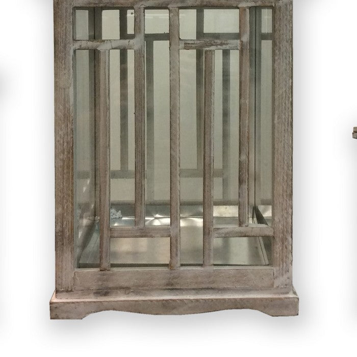 Wooden Lanterns with Peak Shaped Top and Glass Sides, Set of 3, Gray