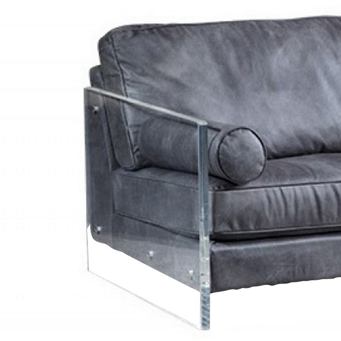 Contemporary Leatherette Upholstered Sofa with Acrylic Armrests, Gray