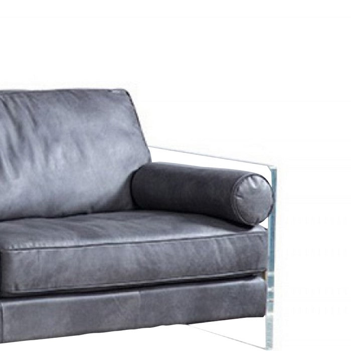 Contemporary Leatherette Upholstered Sofa with Acrylic Armrests, Gray