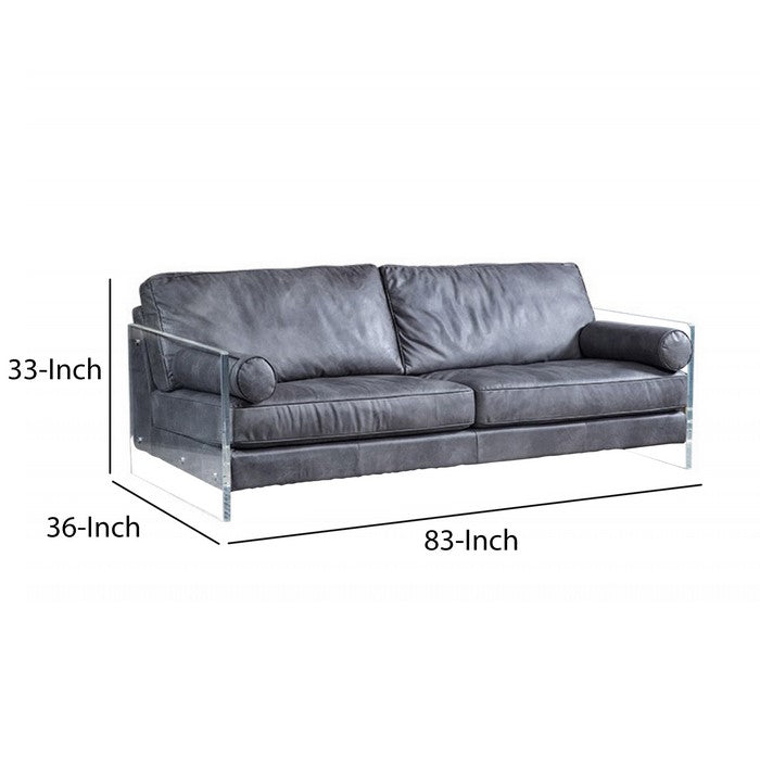 Contemporary Leatherette Upholstered Sofa with Acrylic Armrests, Gray
