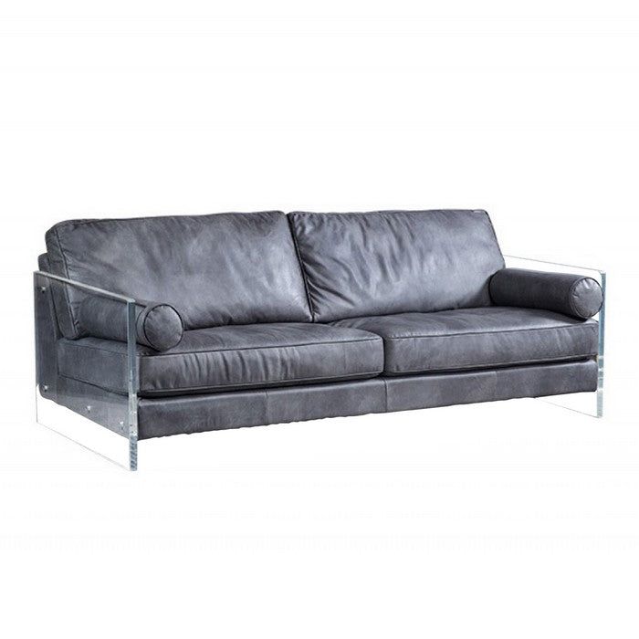 Contemporary Leatherette Upholstered Sofa with Acrylic Armrests, Gray