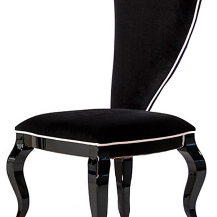 Fabric Upholstered Dining Chair with Long Curved Backrest, Set of 2, Black