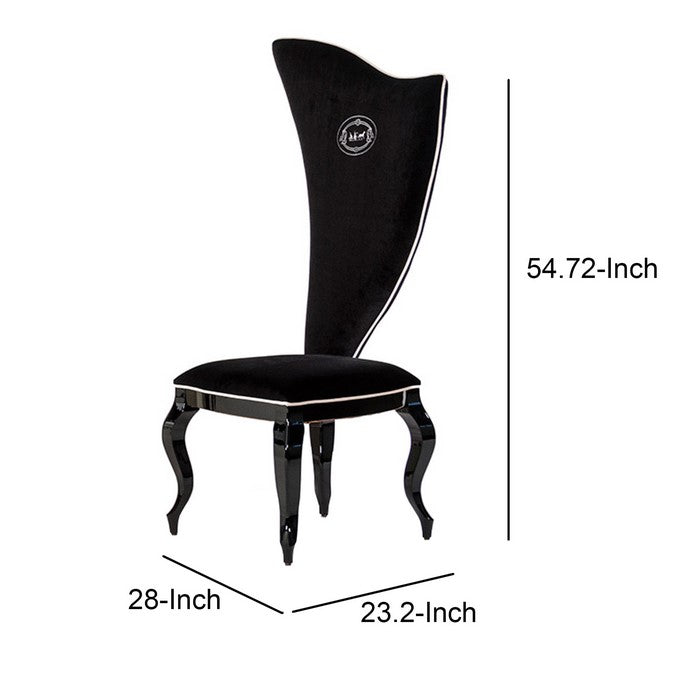 Fabric Upholstered Dining Chair with Long Curved Backrest, Set of 2, Black