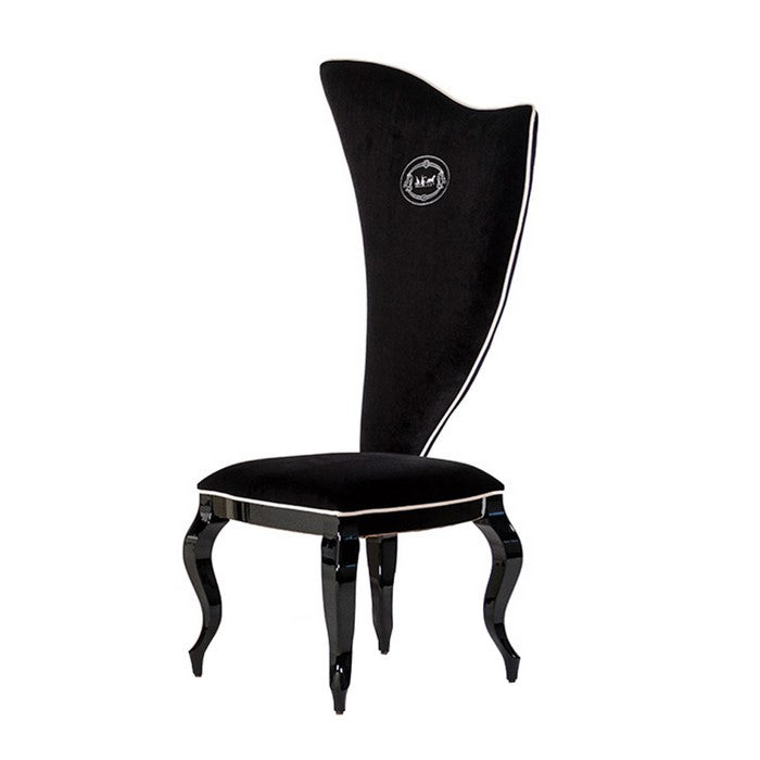 Fabric Upholstered Dining Chair with Long Curved Backrest, Set of 2, Black