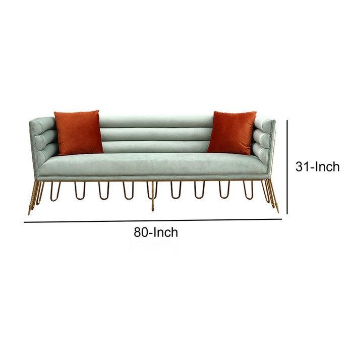 Fabric Upholstered Sofa with Horizontal Deep Tufted Backrest, Green