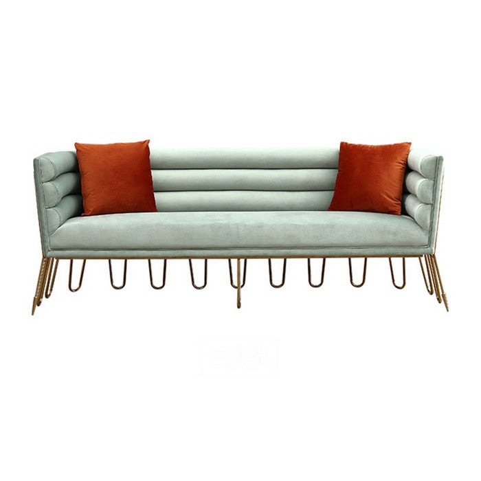 Fabric Upholstered Sofa with Horizontal Deep Tufted Backrest, Green