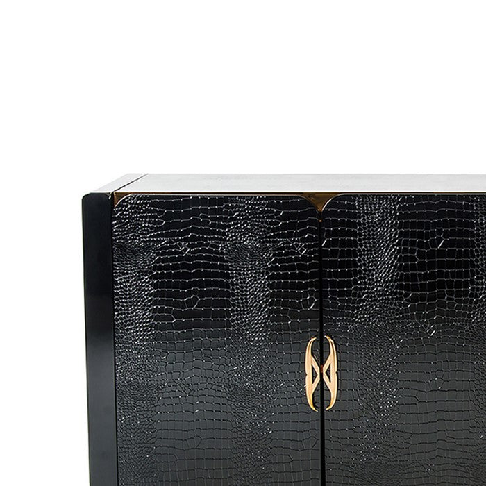 Textured Wooden Buffet with 4 Doors and 4 Shelves, Black