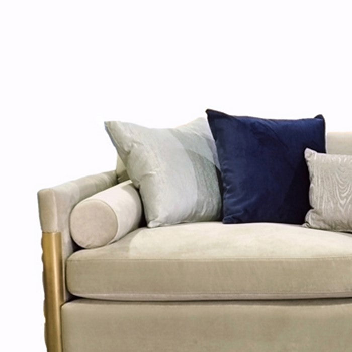 Fabric Upholstered Sofa with Metal Trim Accents, Beige and Gold