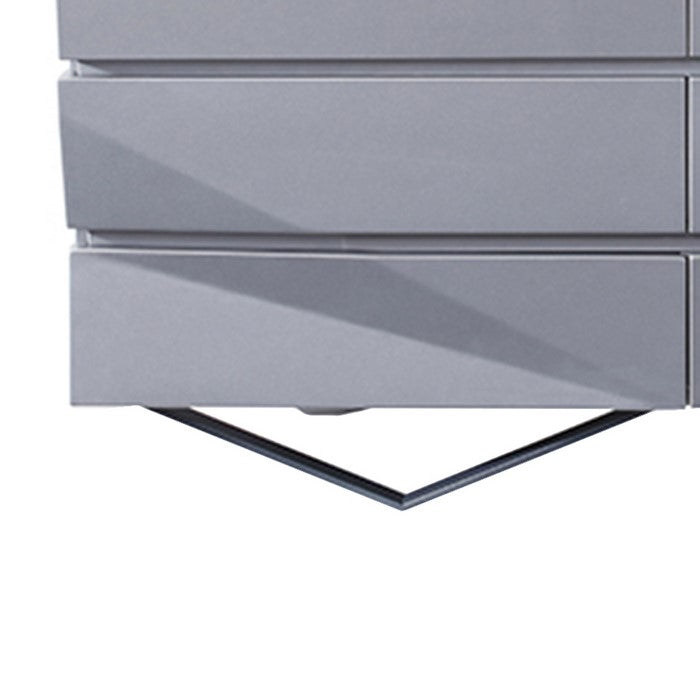 Wooden Dresser with 6 Drawers and V Shaped Metal Legs, Gray
