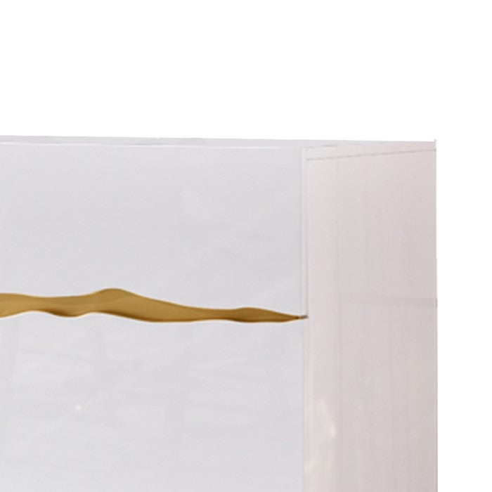 2 Drawer Wooden Buffet with 1 Side Open and 1 Pull Down Door,White and Gold