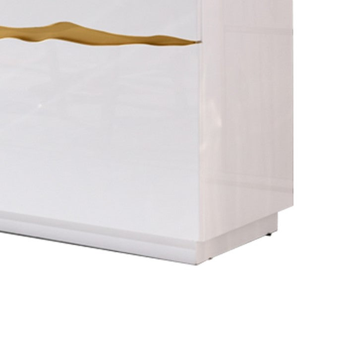 2 Drawer Wooden Buffet with 1 Side Open and 1 Pull Down Door,White and Gold