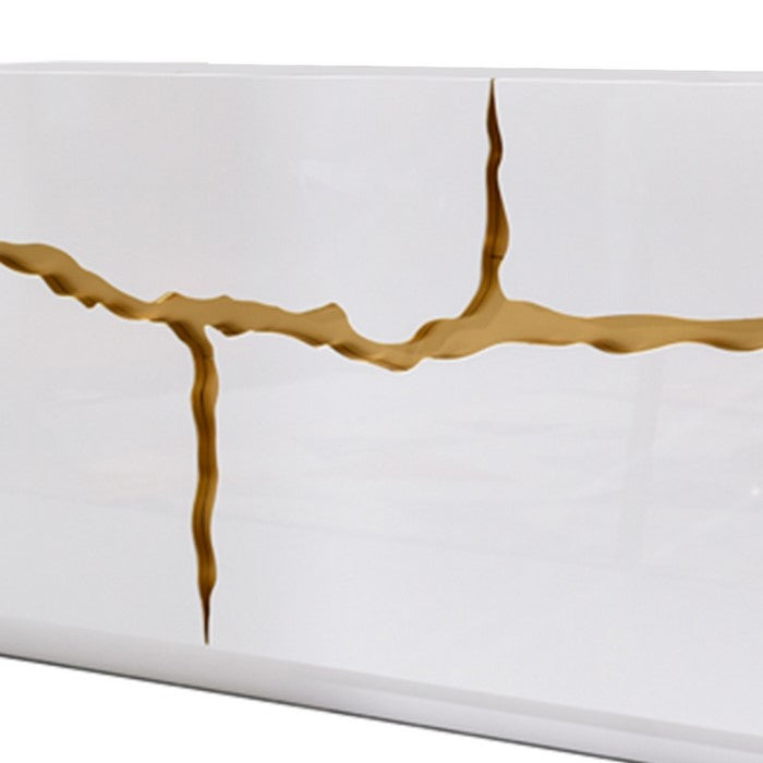 2 Drawer Wooden Buffet with 1 Side Open and 1 Pull Down Door,White and Gold