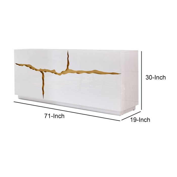 2 Drawer Wooden Buffet with 1 Side Open and 1 Pull Down Door,White and Gold