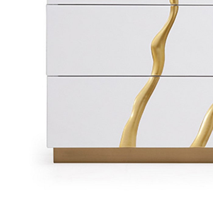 5 Drawer Wooden Chest with Painted Accents, White and Gold