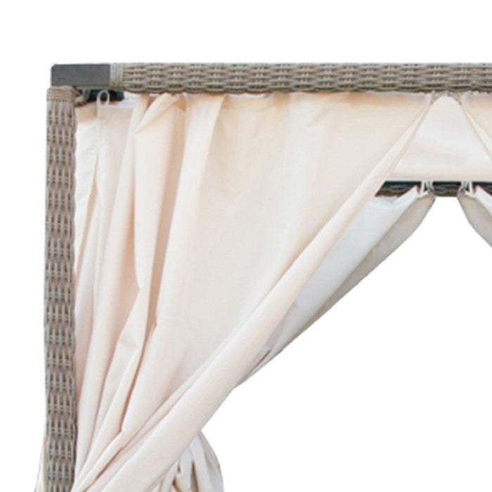 Rattan Wicker Outdoor Bed with Dual Adjustable Sides and Curtain, Beige