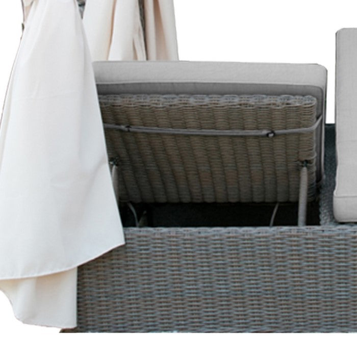 Rattan Wicker Outdoor Bed with Dual Adjustable Sides and Curtain, Beige