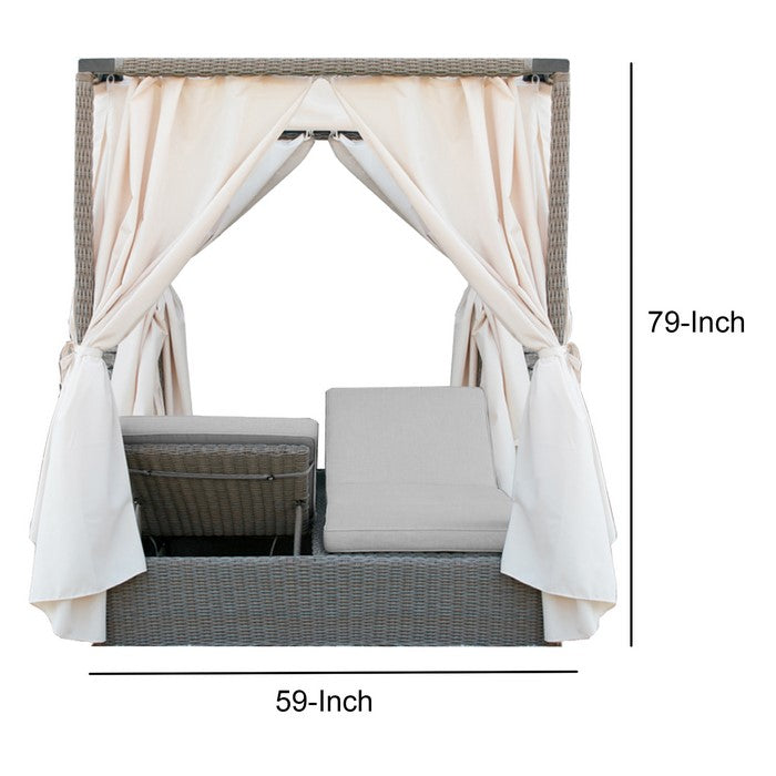 Rattan Wicker Outdoor Bed with Dual Adjustable Sides and Curtain, Beige