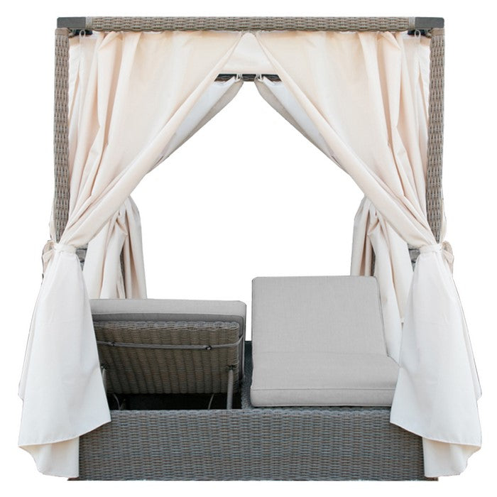 Rattan Wicker Outdoor Bed with Dual Adjustable Sides and Curtain, Beige