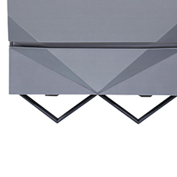 Wooden Chest with 5 Drawers and V Shaped Metal Legs, Gray