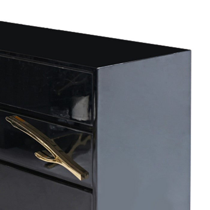 6 Drawer Wooden Dresser with Metal Legs and Accents, Black and Gold