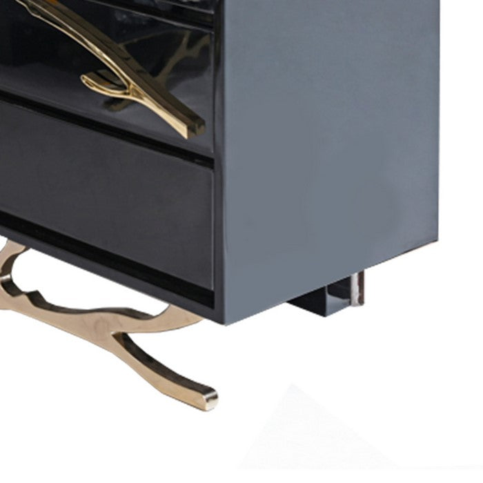 6 Drawer Wooden Dresser with Metal Legs and Accents, Black and Gold