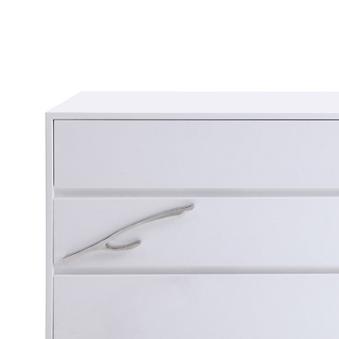 6 Drawer Wooden Dresser with Metal Legs and Accents, White and Silver