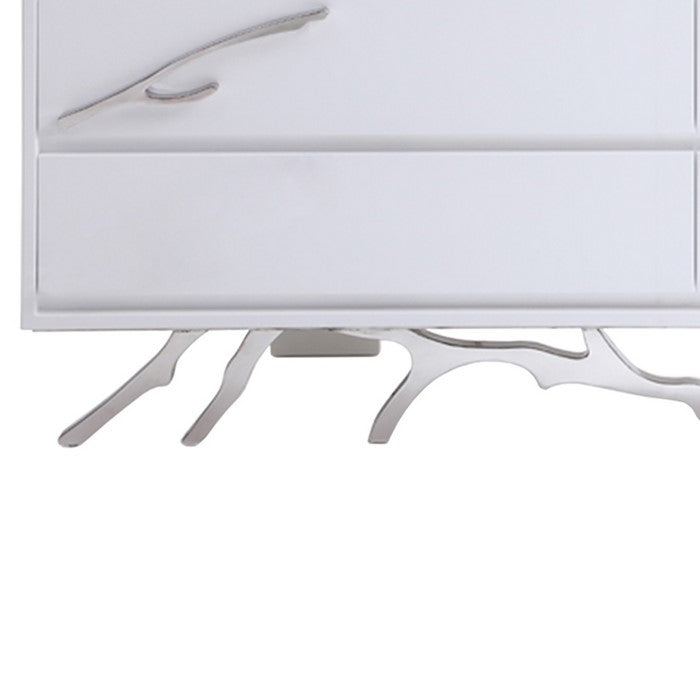 6 Drawer Wooden Dresser with Metal Legs and Accents, White and Silver
