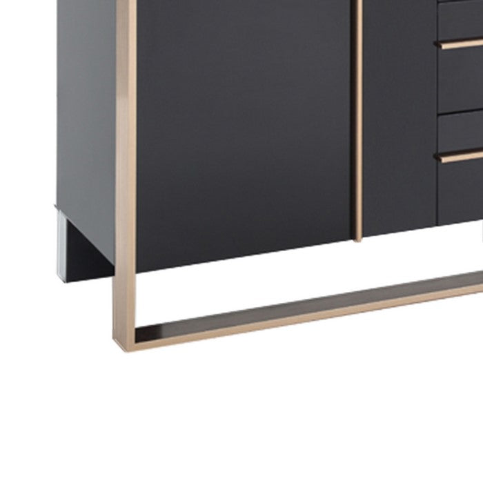3 Drawer Wooden Buffet with 2 Cabinets and 2 Shelves, Black and Gold