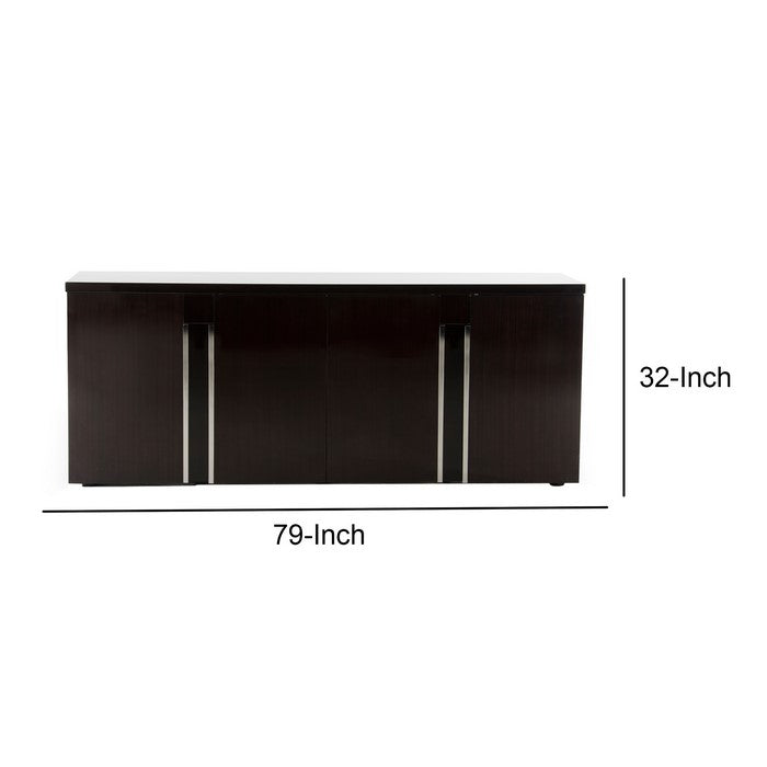 Wooden Buffet with 4 Cabinets and 4 Shelves, Dark Brown