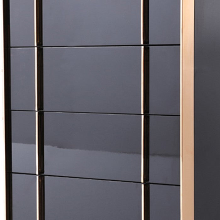 5 Drawer Wooden Chest with Metal Frame and Handles, Black and Gold