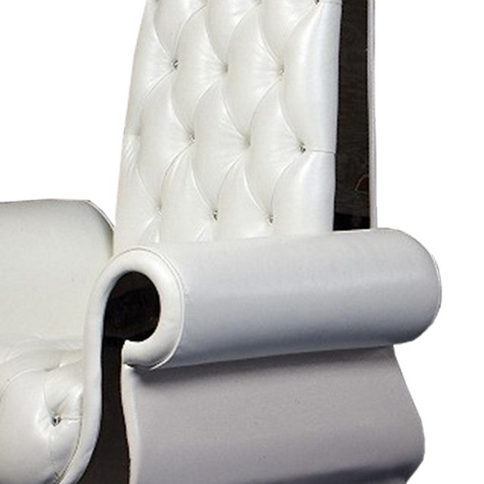 Faux Leather Lounge Chair with Long Crystal Tufted Backrest,White