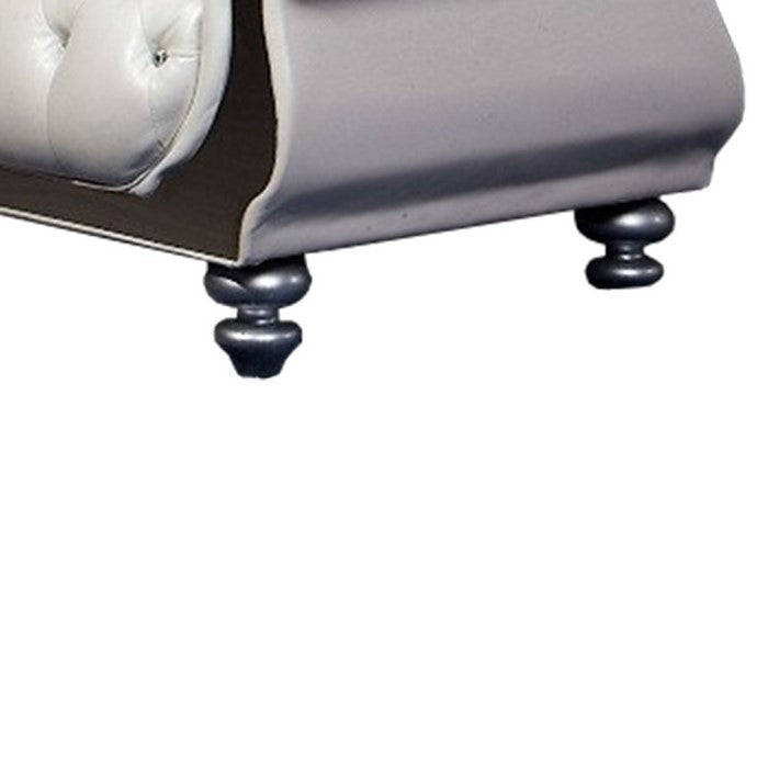 Faux Leather Lounge Chair with Long Crystal Tufted Backrest,White