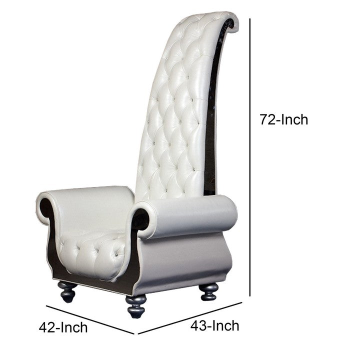 Faux Leather Lounge Chair with Long Crystal Tufted Backrest,White