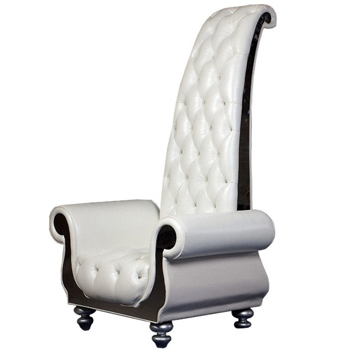 Faux Leather Lounge Chair with Long Crystal Tufted Backrest,White