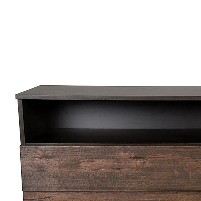 Wooden Dresser with 4 Drawers and 2 Open Compartments, Brown