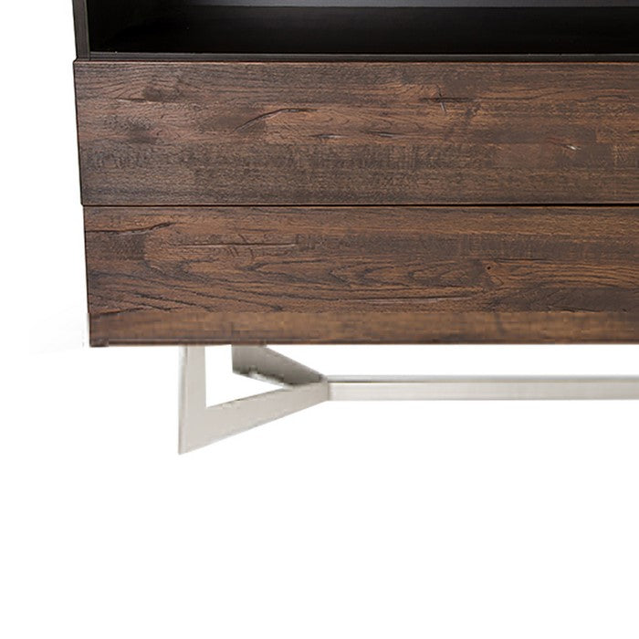 Wooden Dresser with 4 Drawers and 2 Open Compartments, Brown