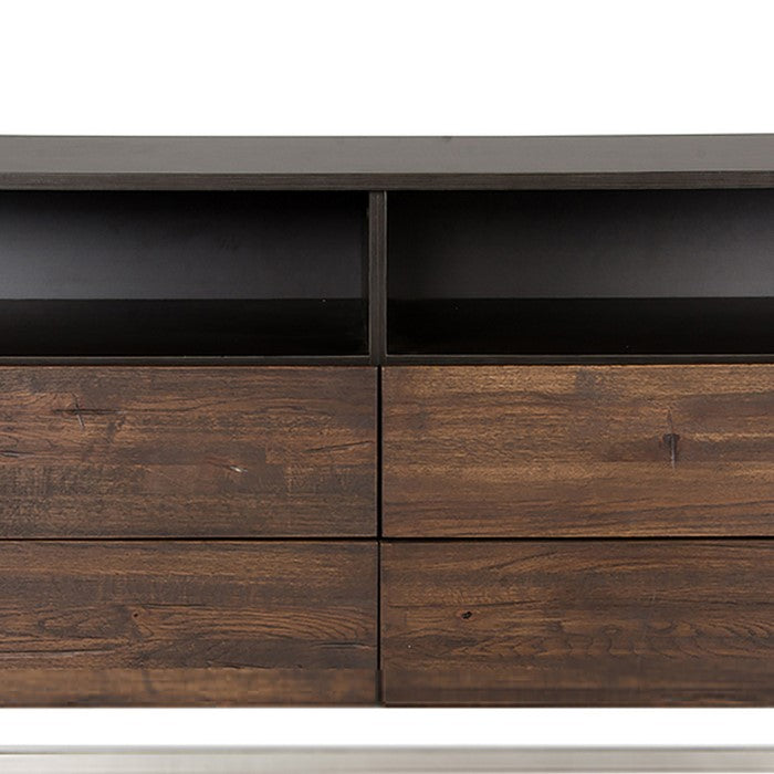 Wooden Dresser with 4 Drawers and 2 Open Compartments, Brown