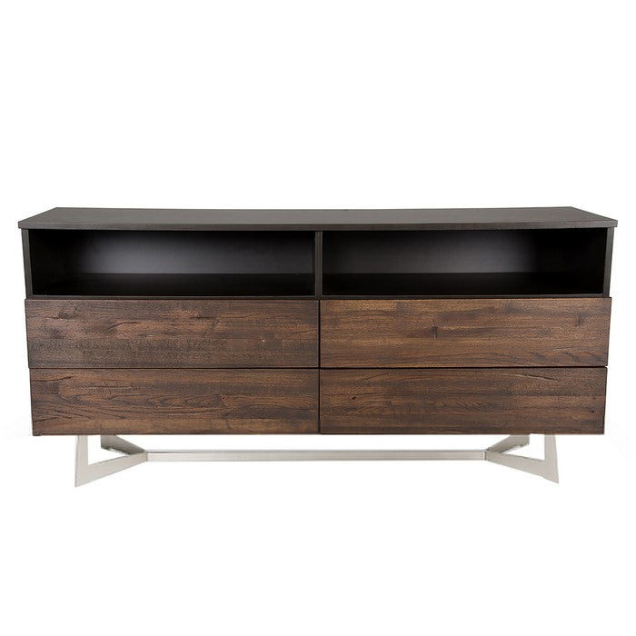 Wooden Dresser with 4 Drawers and 2 Open Compartments, Brown