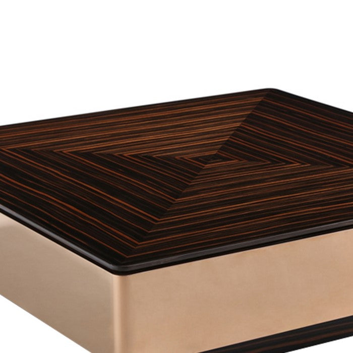 Square Wooden Top Coffee Table with Metal Frame, Brown and Rose Gold
