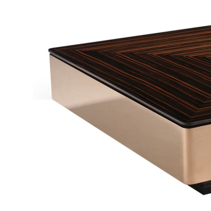 Square Wooden Top Coffee Table with Metal Frame, Brown and Rose Gold