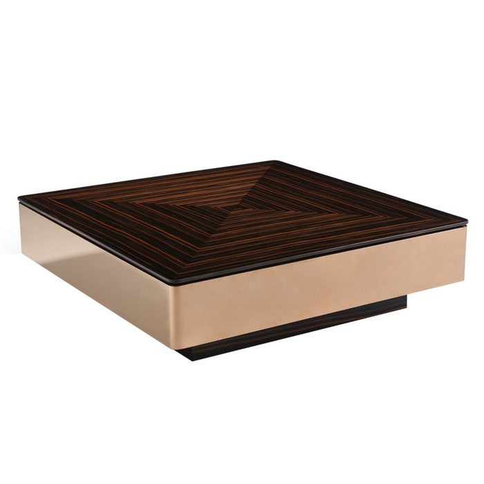 Square Wooden Top Coffee Table with Metal Frame, Brown and Rose Gold