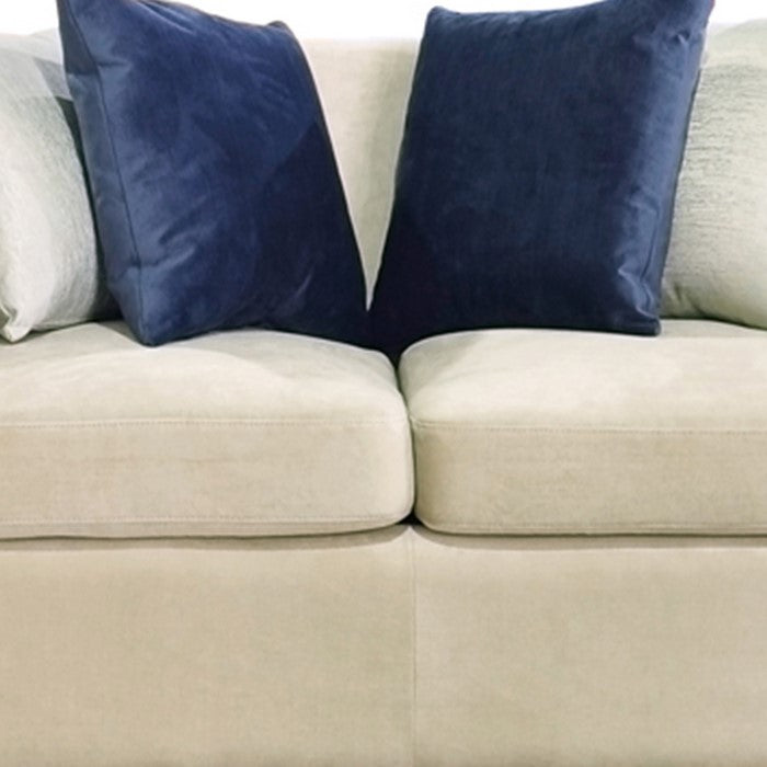 Fabric Upholstered Loveseat with Metal Trim Accents, Beige and Gold