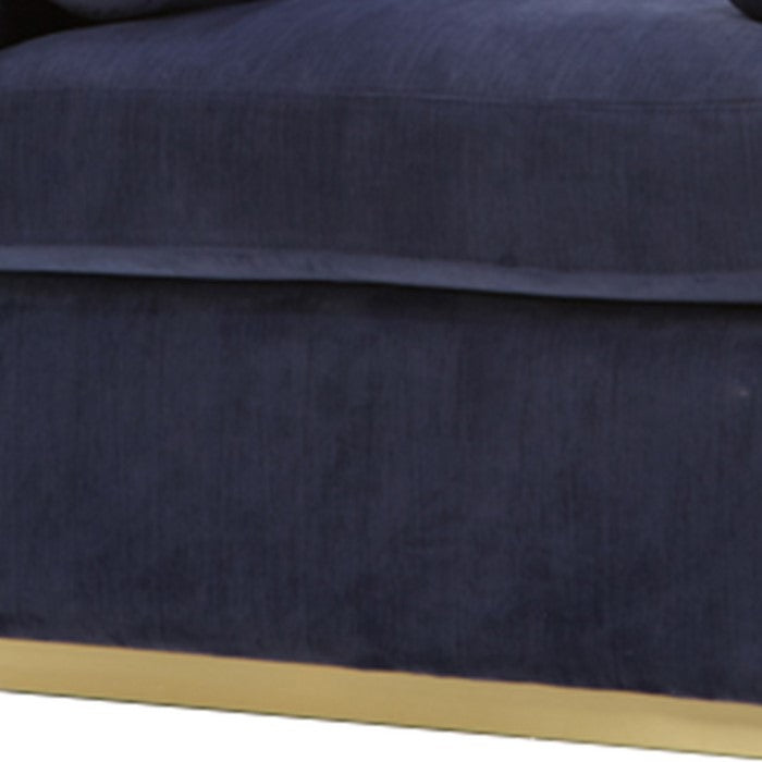 Velvet Upholstered Lounge Chair with Metal Trim and Low Back, Blue and Gold